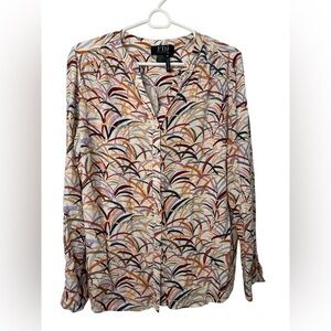 FDJ Colorful Grasses Roll-Up Sleeves Top NWOT